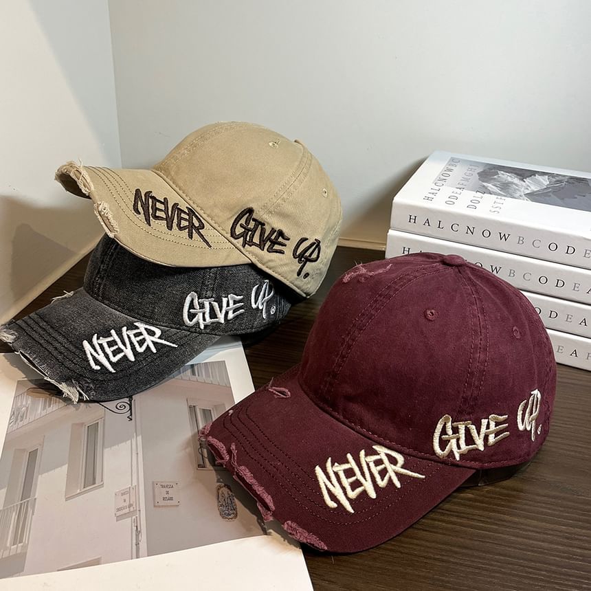 Distressed Embroidered Lettering Cap Baseball