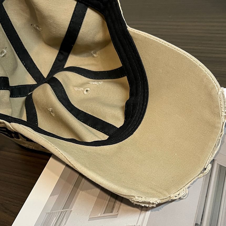 Distressed Embroidered Lettering Cap Baseball