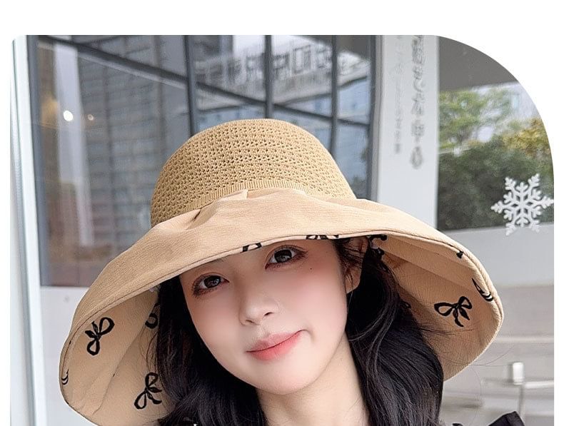 Print Sun Hat Straw Bow