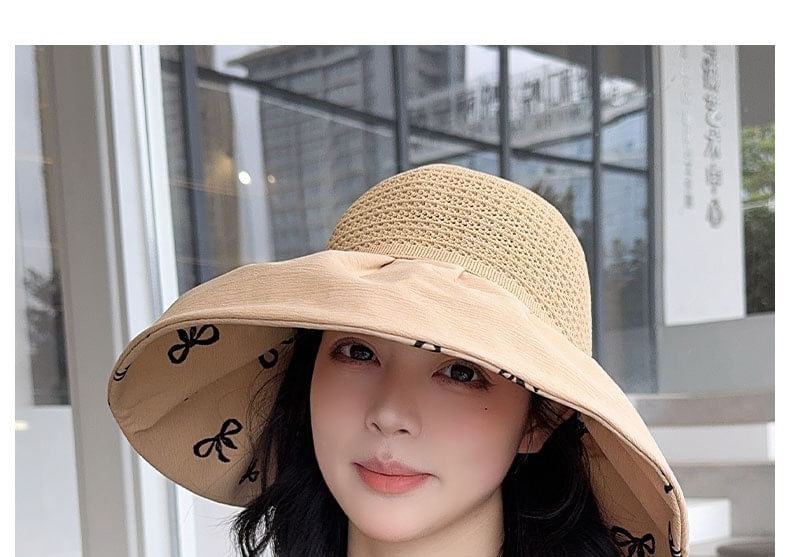 Print Sun Hat Straw Bow