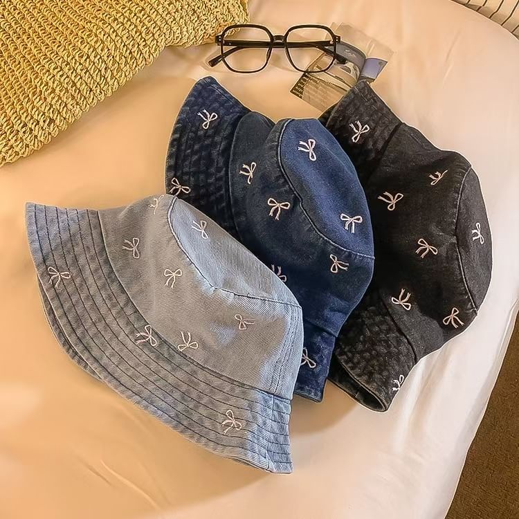Hat Embroidered Bow Bucket