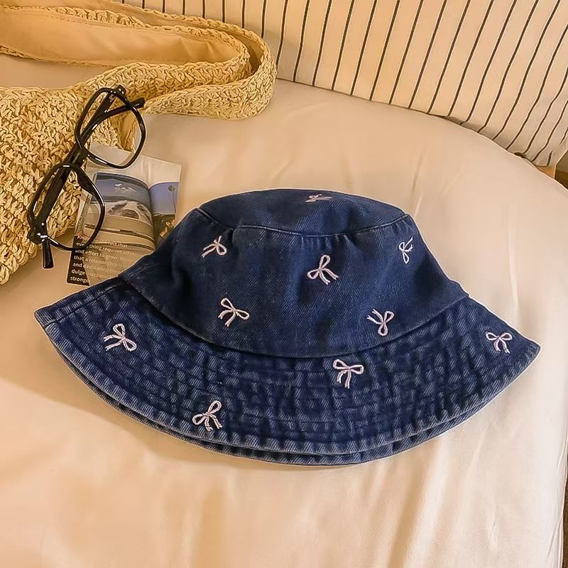 Hat Embroidered Bow Bucket