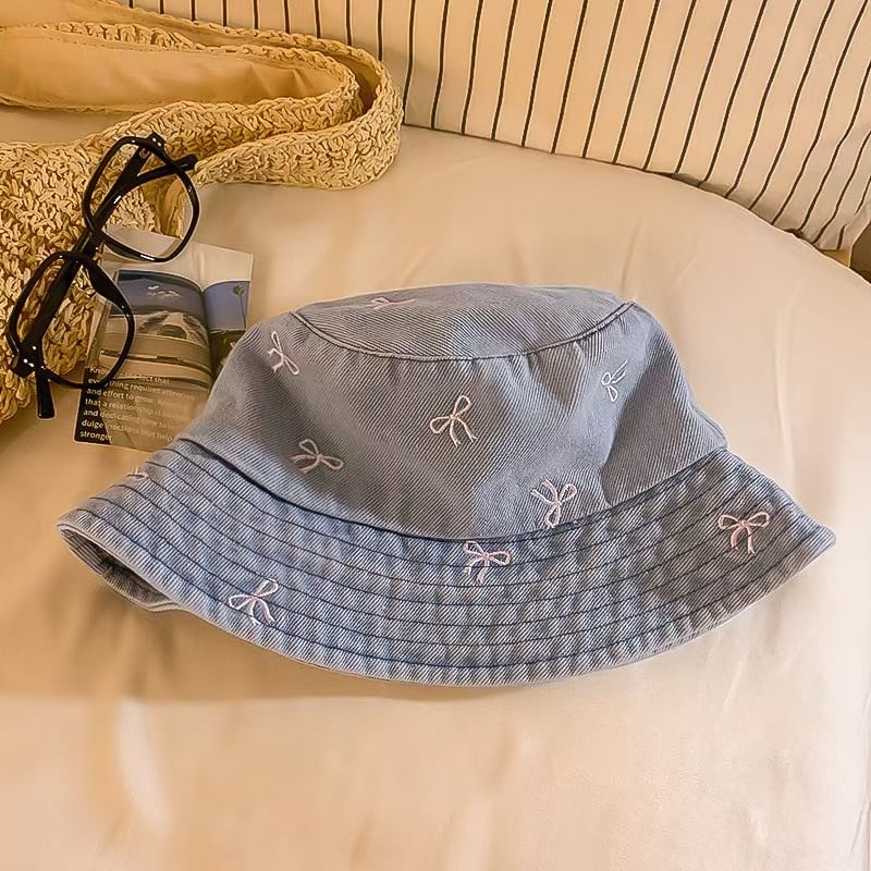 Hat Embroidered Bow Bucket