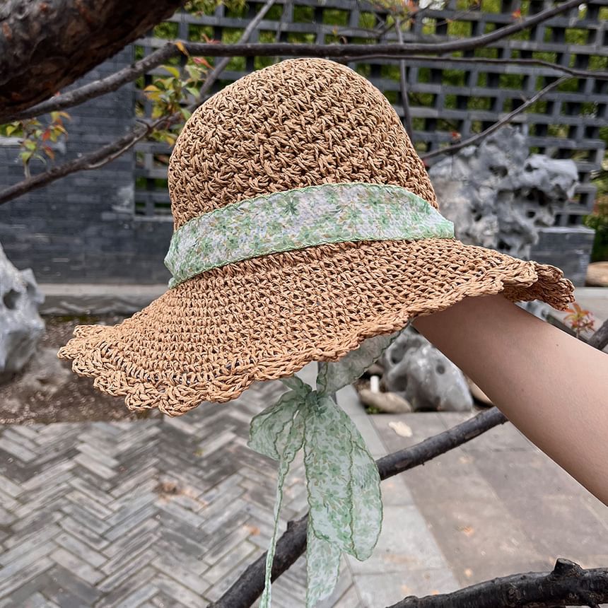Floral Sun Hat Ribbon Straw