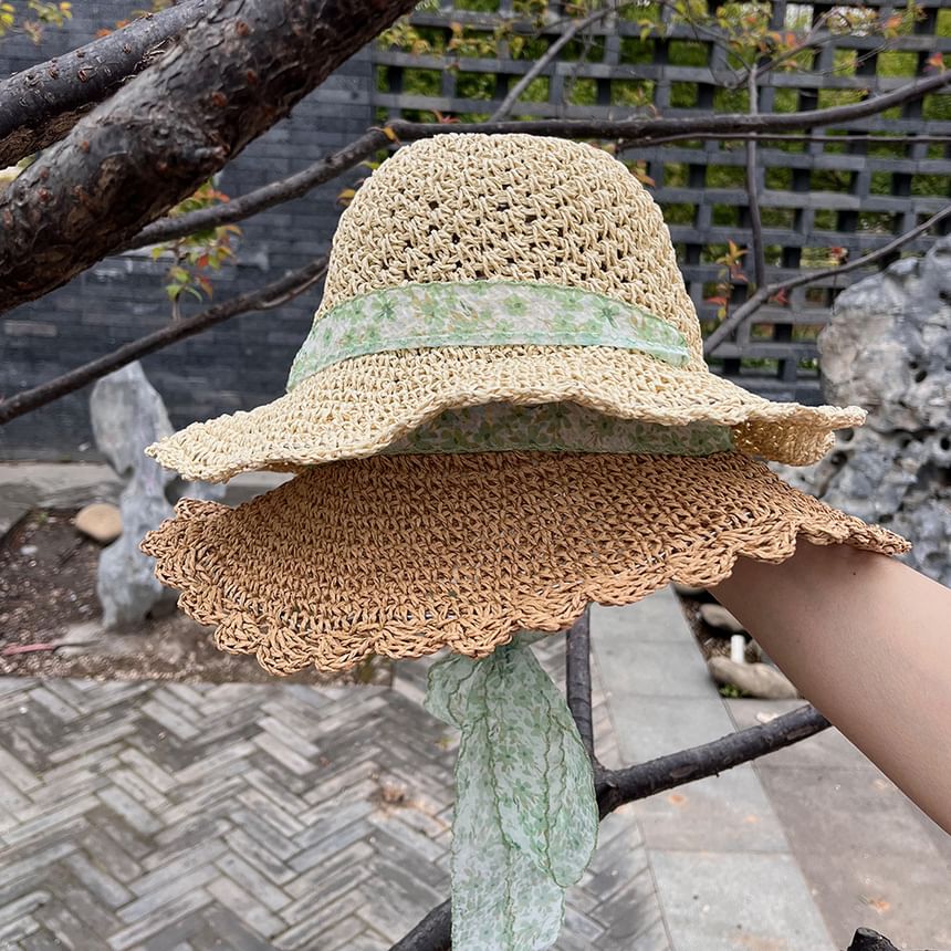 Floral Sun Hat Ribbon Straw