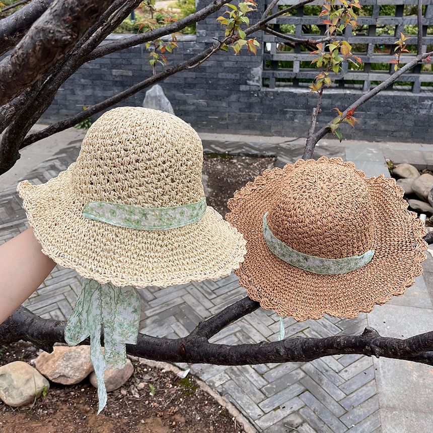 Floral Sun Hat Ribbon Straw