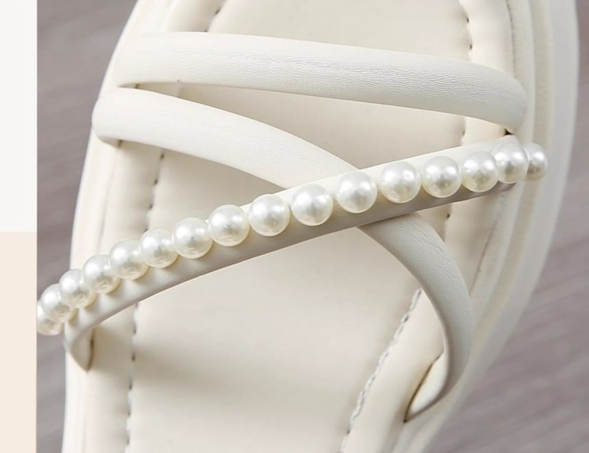 Pearl Block Faux Sandals Heel Platform