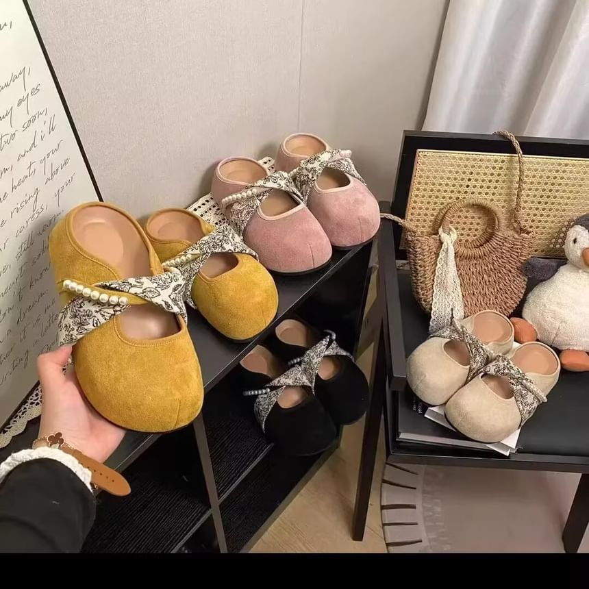 Floral Panel Mules Jane Print Pearl Faux Mary