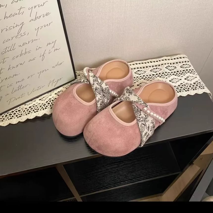 Floral Panel Mules Jane Print Pearl Faux Mary