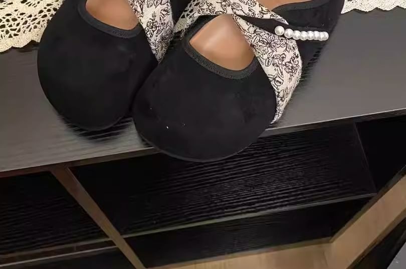 Floral Panel Mules Jane Print Pearl Faux Mary