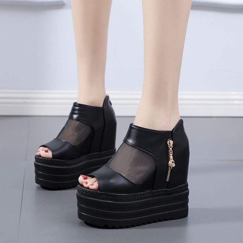 Mesh Sandals Platform Panel