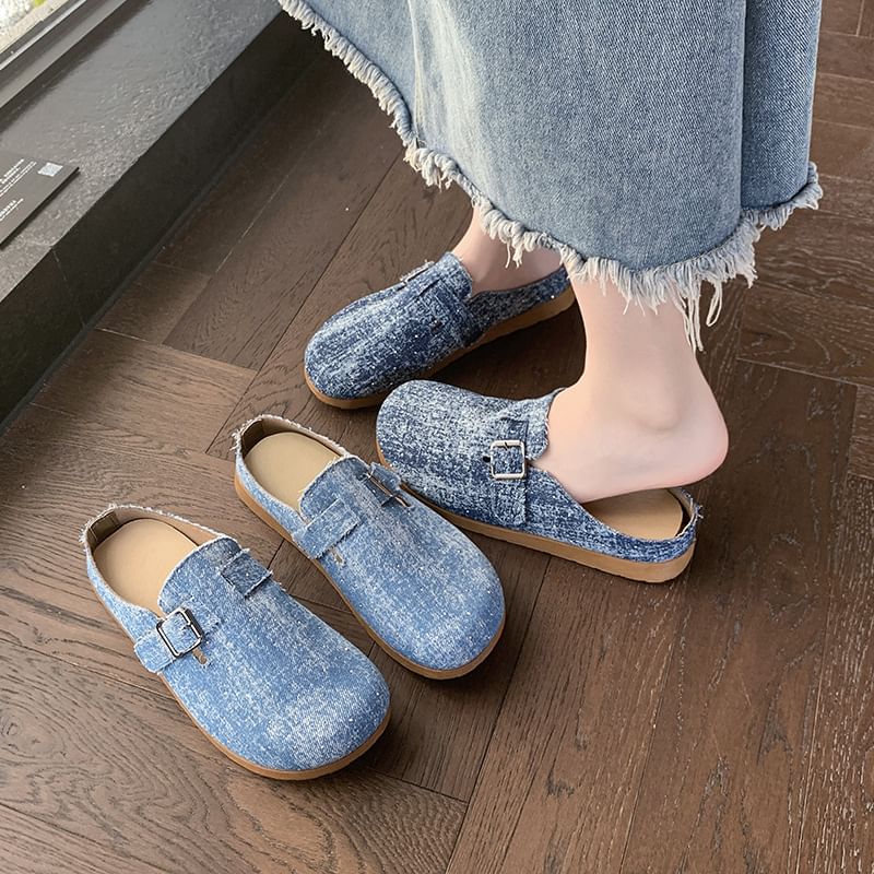 Buckled Platform Mules Plaid