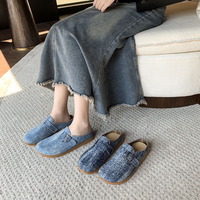 Buckled Platform Mules Plaid