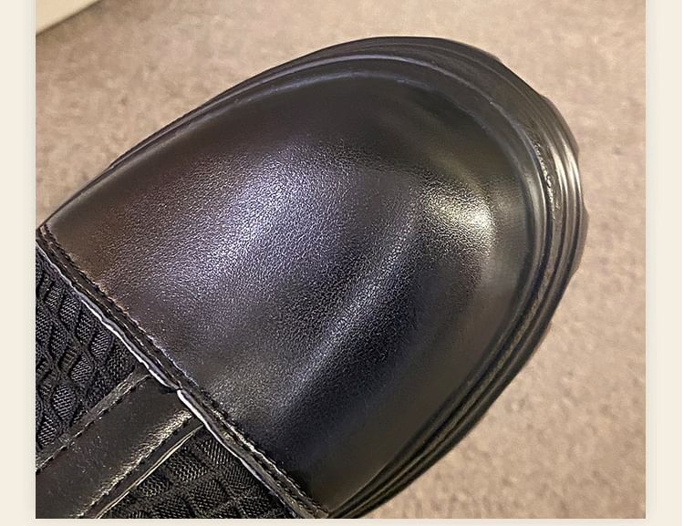 Buckled Short Panel Mesh Heel Platform Chunky Boots