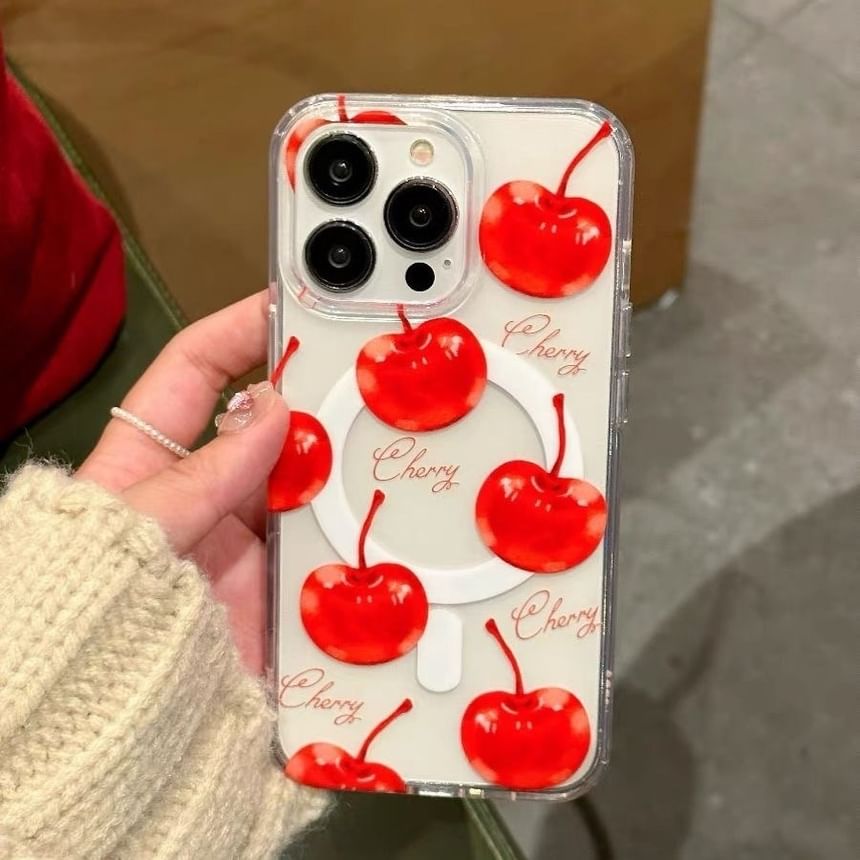 Holder (Compatible MagSafe) Case Card Set Magnetic Phone with / Cherry