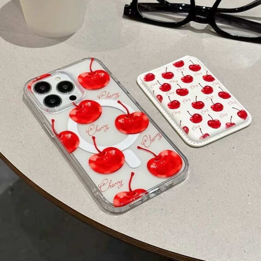 Holder (Compatible MagSafe) Case Card Set Magnetic Phone with / Cherry