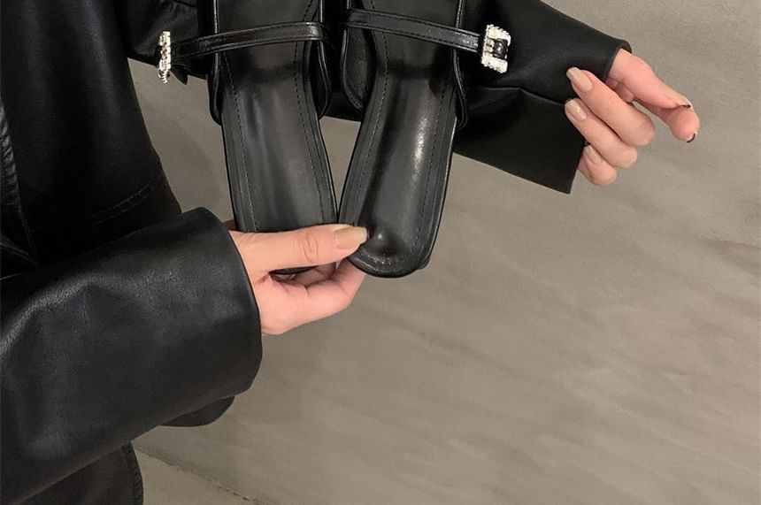 Chunky Toe Pointed Buckled Heel Mules