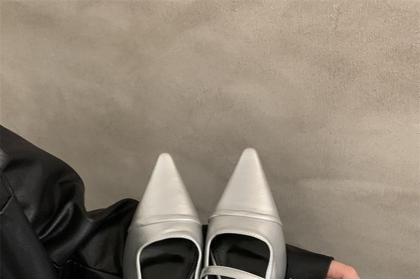 Chunky Toe Pointed Buckled Heel Mules