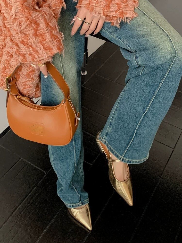 Low Toe Slingback Heel Mules Pointed