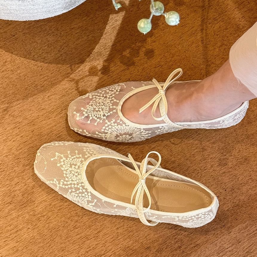 Floral Jane Shoes Mary Flat Mesh