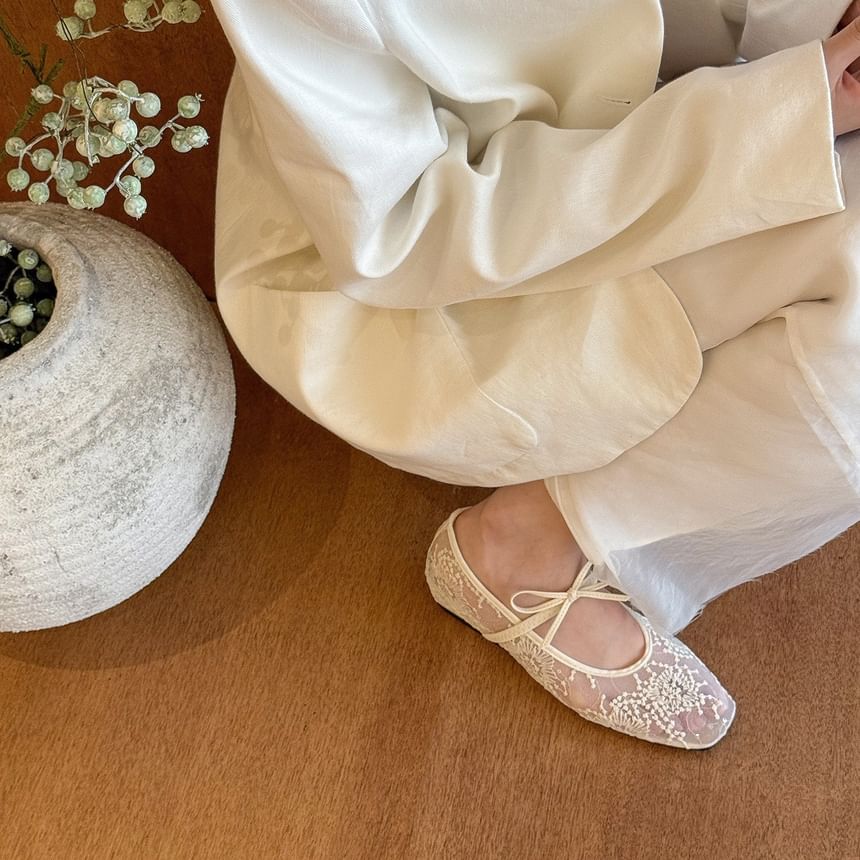 Floral Jane Shoes Mary Flat Mesh