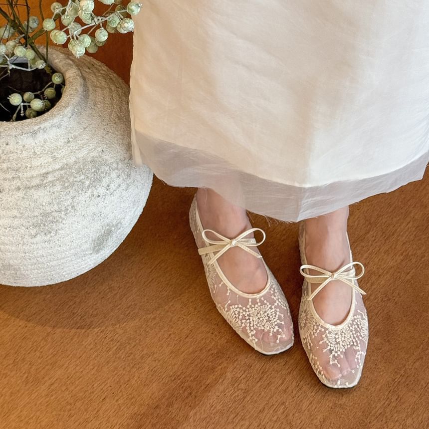 Floral Jane Shoes Mary Flat Mesh