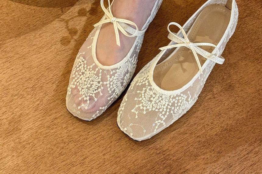 Floral Jane Shoes Mary Flat Mesh