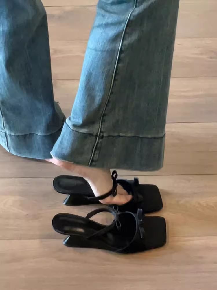 Heel Wedge Sandals Bow Slide