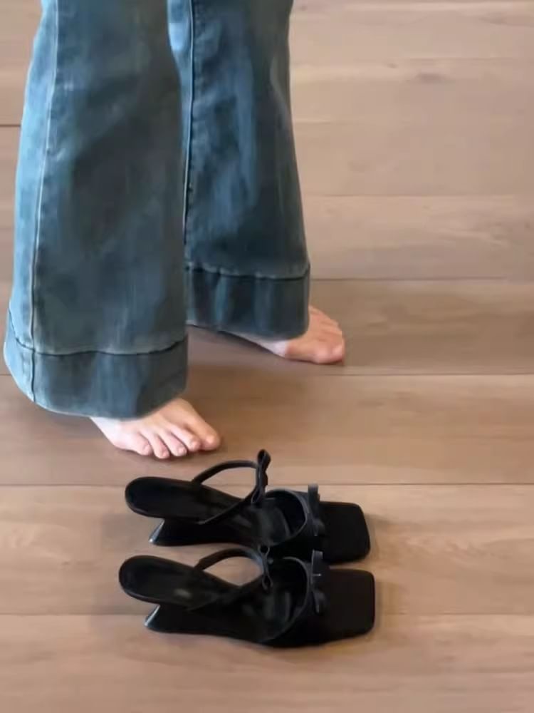 Heel Wedge Sandals Bow Slide