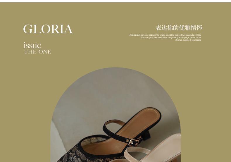 Toe Mesh Pointed Kitten Heel Floral Mules