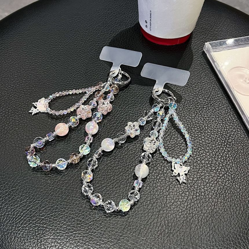 Wrist Crystal Strap Pad Lanyard with Faux Butterfly Beaded Phone