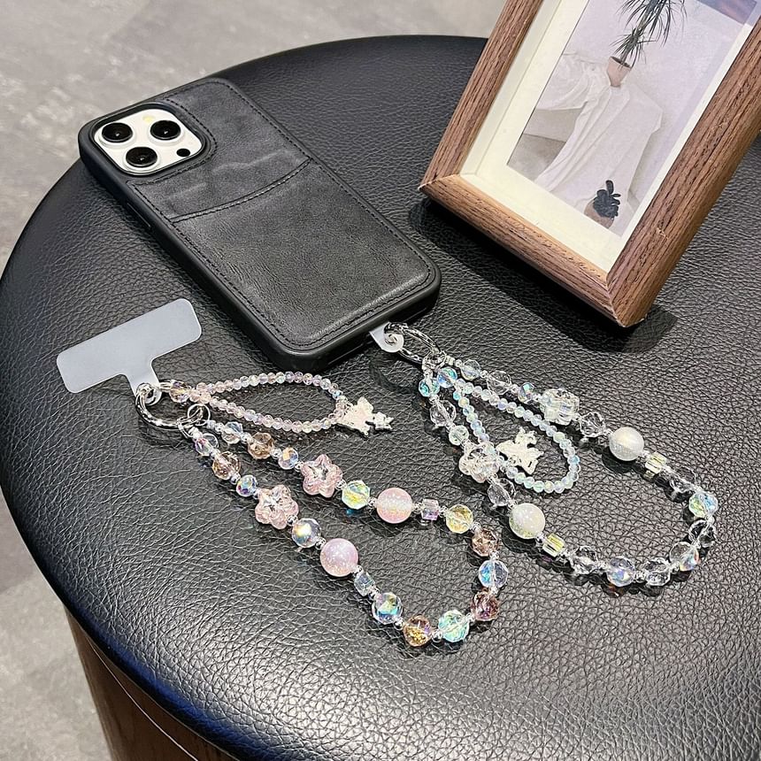 Wrist Crystal Strap Pad Lanyard with Faux Butterfly Beaded Phone
