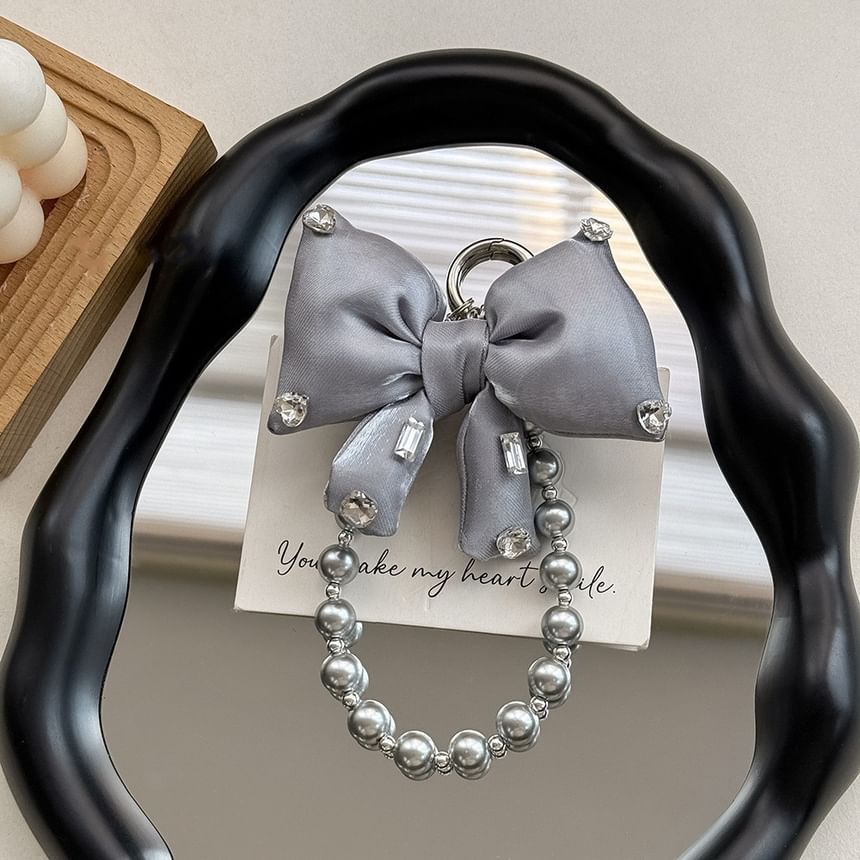 Pad Faux with Bow Lanyard Phone Pearl Rhinestone Charm