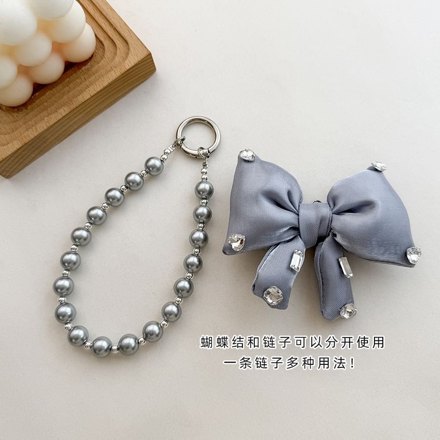 Pad Faux with Bow Lanyard Phone Pearl Rhinestone Charm