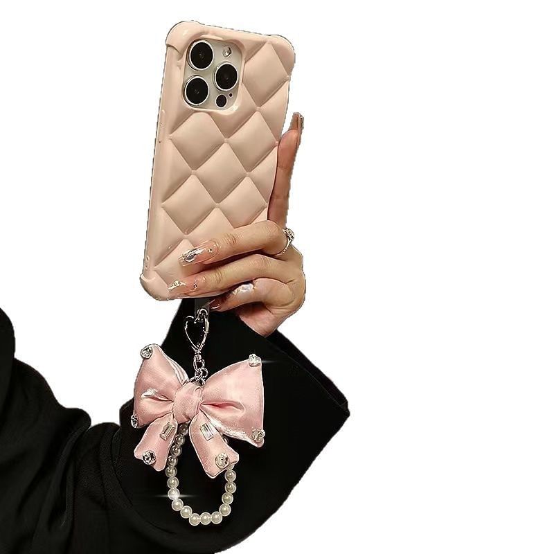 Pad Faux with Bow Lanyard Phone Pearl Rhinestone Charm