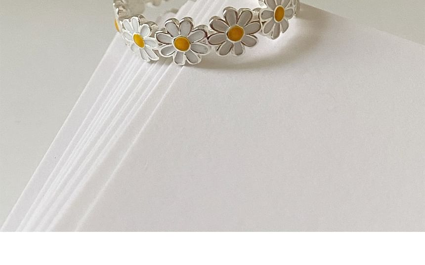 Silver Enamel Sterling Daisy 925 Open Ring