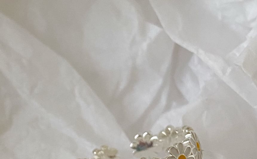 Silver Enamel Sterling Daisy 925 Open Ring