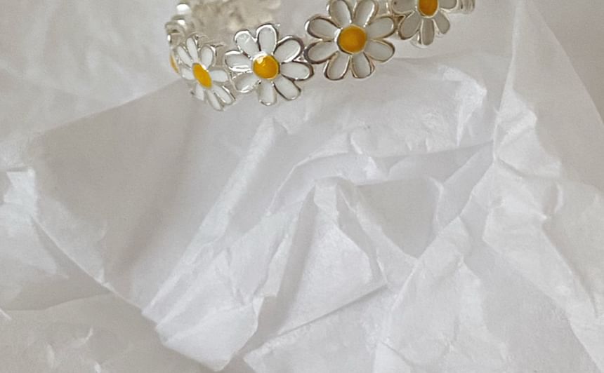 Silver Enamel Sterling Daisy 925 Open Ring