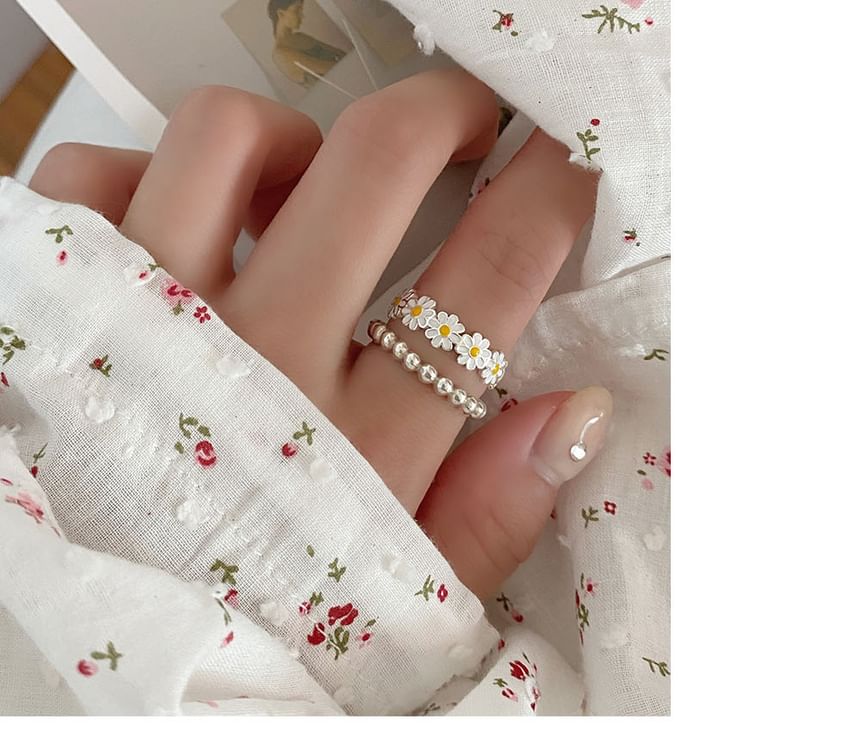 Silver Enamel Sterling Daisy 925 Open Ring