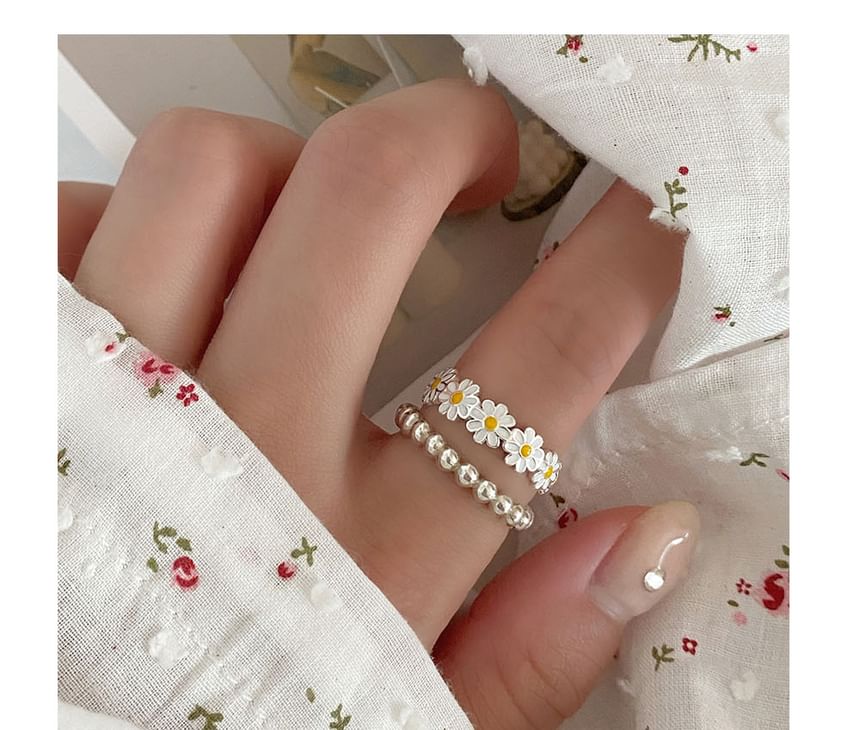 Silver Enamel Sterling Daisy 925 Open Ring