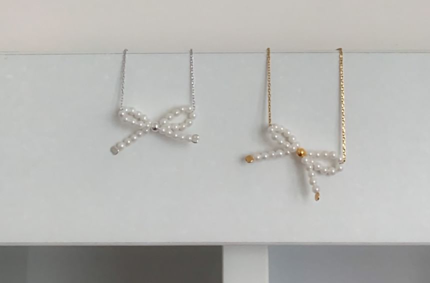 925 Silver Sterling Necklace Bow Beaded