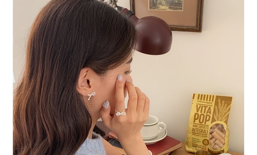 Elastic Bow Silver 925 Sterling Ring Beaded