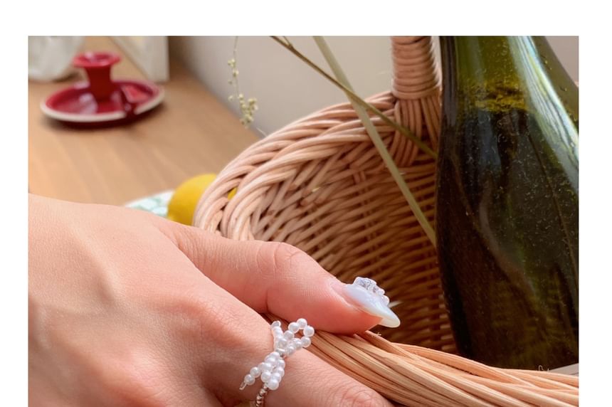 Elastic Bow Silver 925 Sterling Ring Beaded