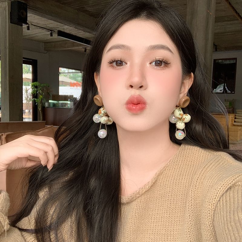 Floral Earring Fabric Beaded Drop Print