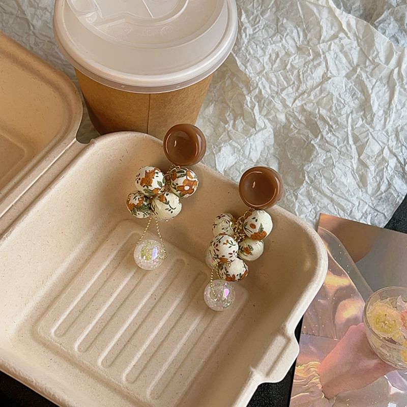 Floral Earring Fabric Beaded Drop Print