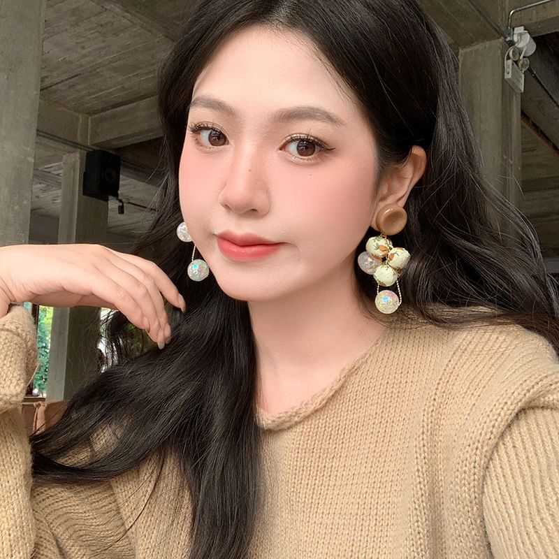 Floral Earring Fabric Beaded Drop Print