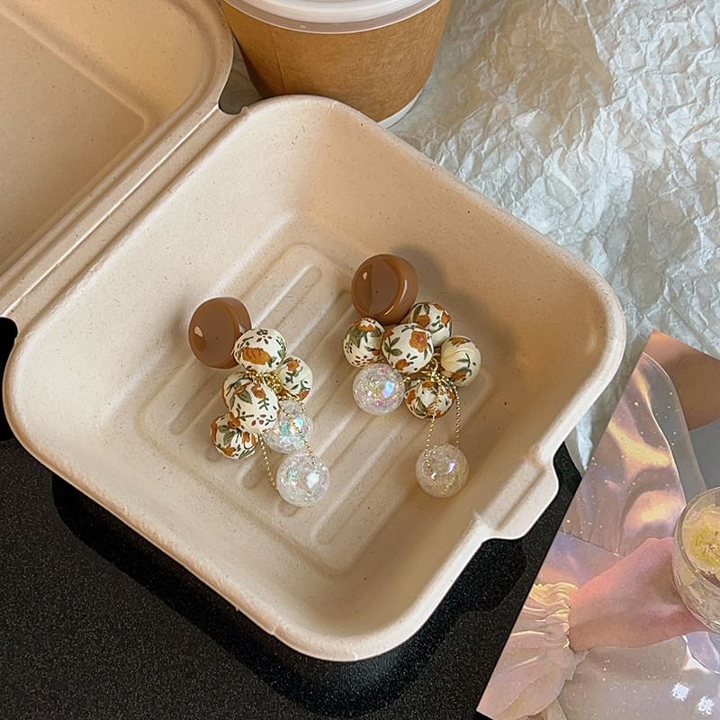 Floral Earring Fabric Beaded Drop Print