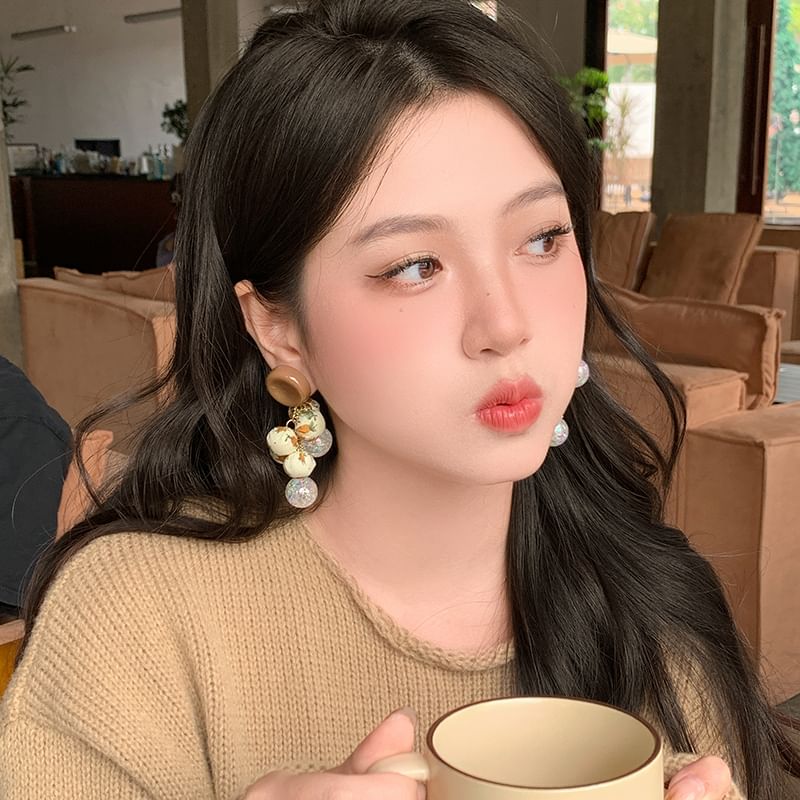 Floral Earring Fabric Beaded Drop Print