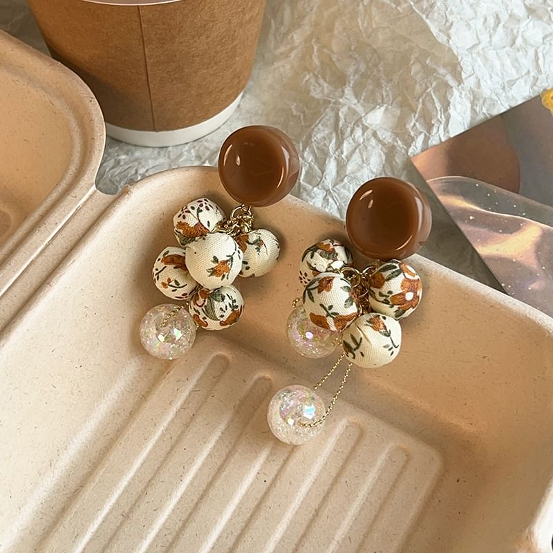 Floral Earring Fabric Beaded Drop Print