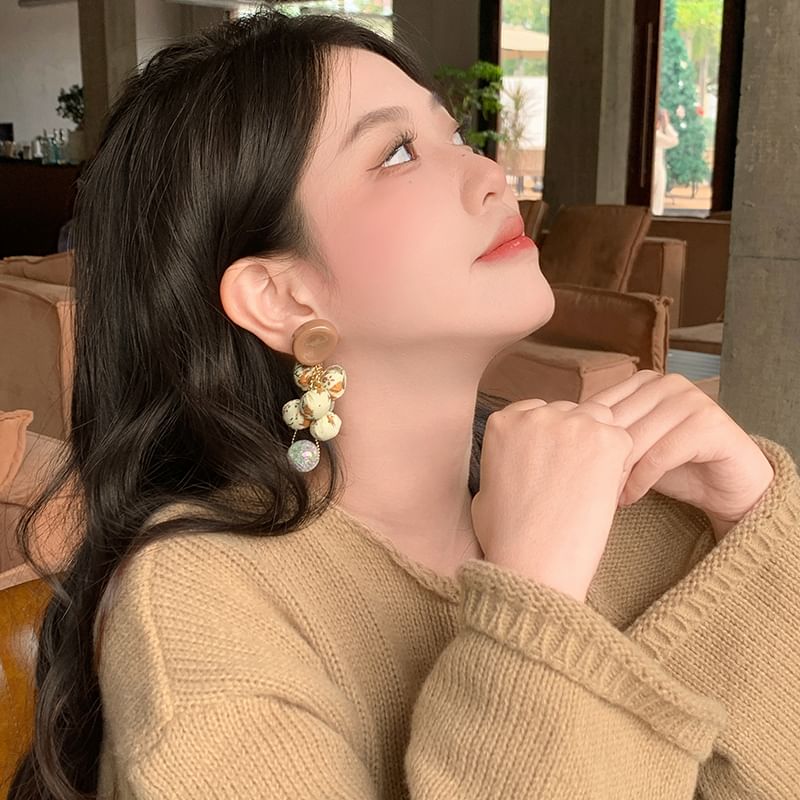 Floral Earring Fabric Beaded Drop Print